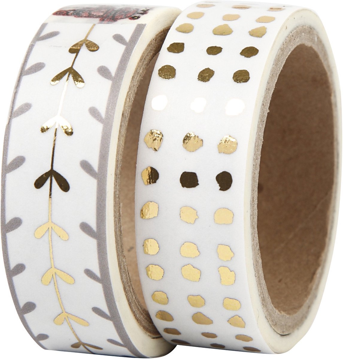 Masking Tape, b: 15 mm, wit, goud, harten en stippen - folie, 2x4m [HOB-24767]